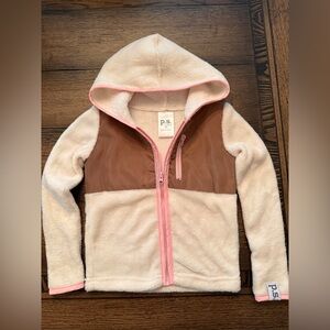 Aeropostale Cream, Pink and Brown Kids Hoodie Fuzzy Girls 3T Full Zip